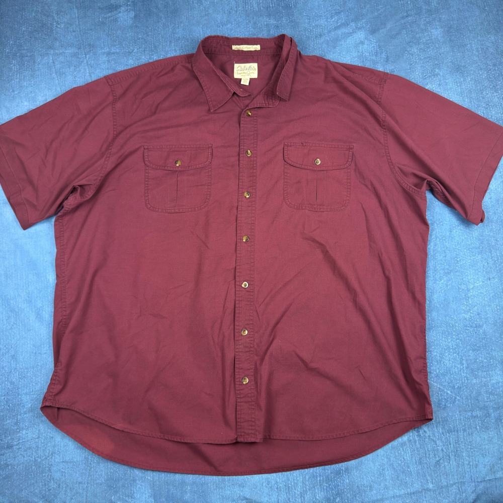 Cabelas Mens 3XL Tall Soft Canvas Trail Shirt Burgundy Maroon Short Sleeve Top